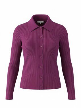 Fushia / Berry  Collared Nine West Ribbed Cardigan Sweater Sz Sm
